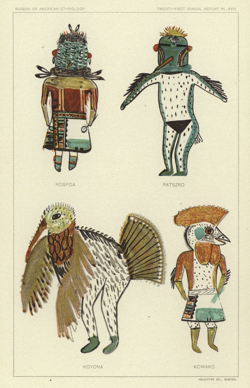 Hospoa, Paszro, Koyona, Kowako (kleurenlitho) door American School