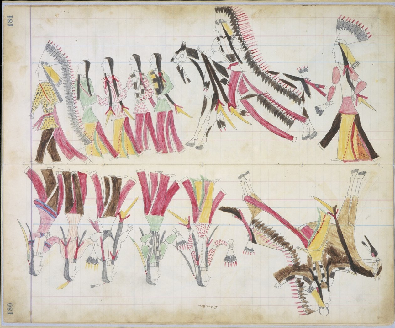 Indiase dans, illustratie uit het Black Horse Ledger, 1877-79 door American School