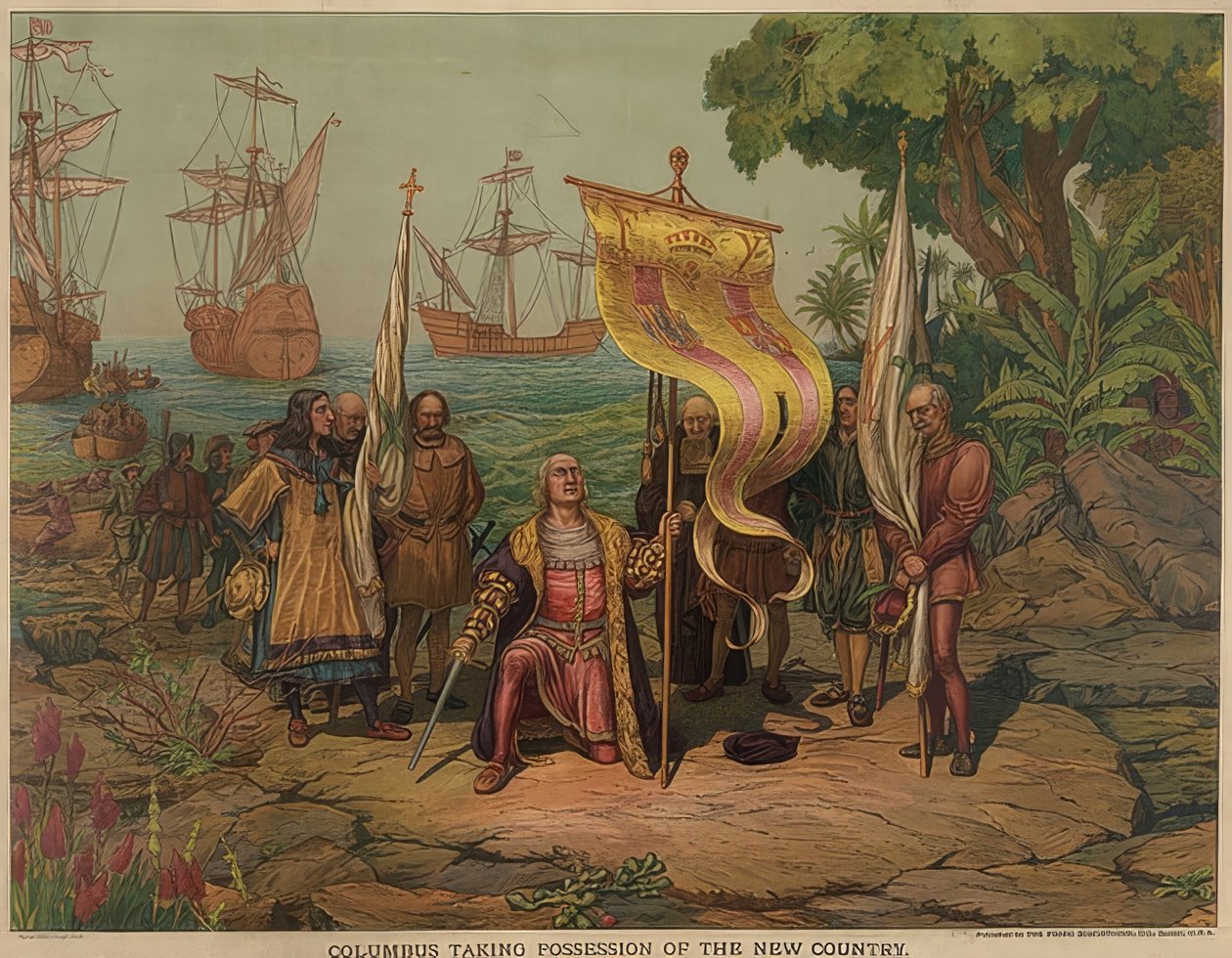 Columbus landt op 12 oktober 1492 op het eiland San Salvador door American School