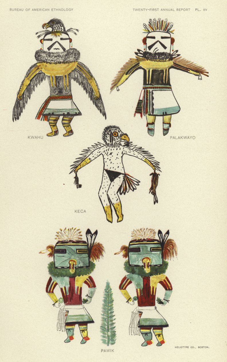 Kwahu, Palakwayo, Keca, Pawik (kleurenlitho) door American School