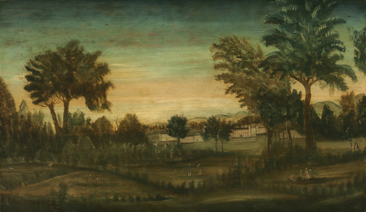 Landschap met gebouwen, eind 18e eeuw door American School