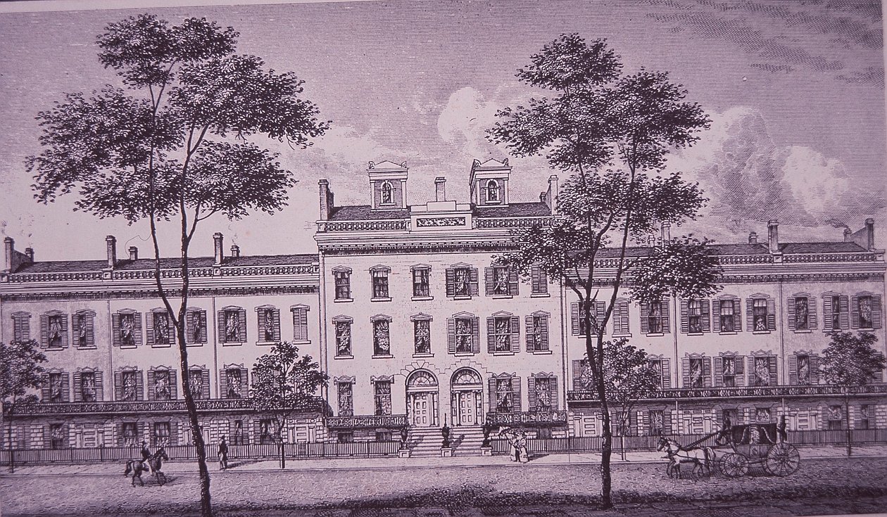 LeRoy Place in 1831, deel van wat nu Bleecker Street is in Greenwich Village door American School