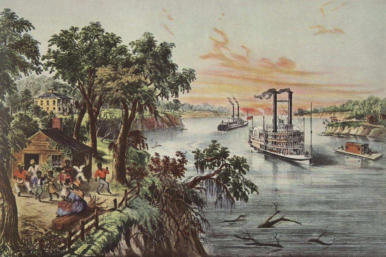 Laag Water in de Mississippi, uitgegeven 1868, Currier & Ives door American School