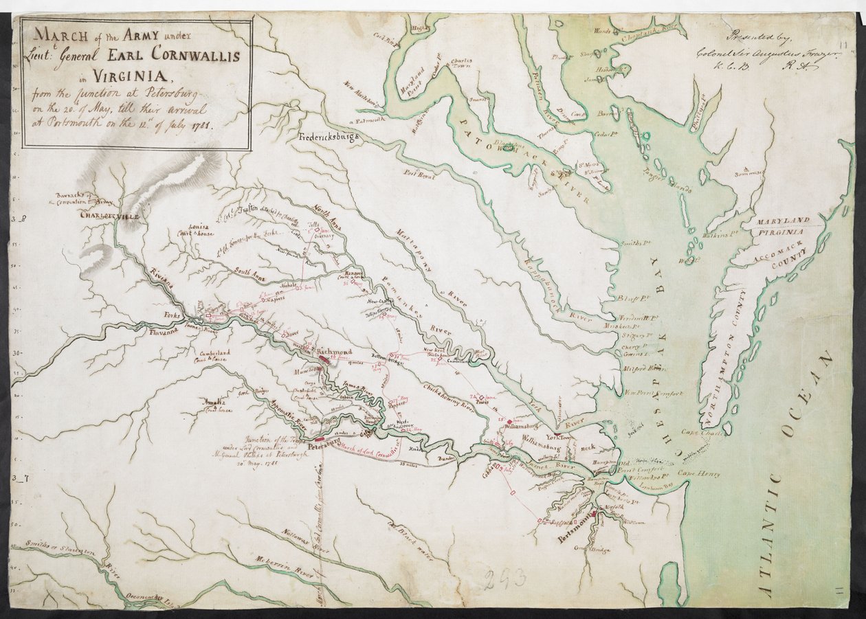 MARS van het LEGER onder luitenant-generaal GRAAF CORNWALLIS in VIRGINIA, van de SAMENVOEGING in Petersburg op 20 mei tot hun aankomst in Portsmouth op 12 juli 1781 door American School