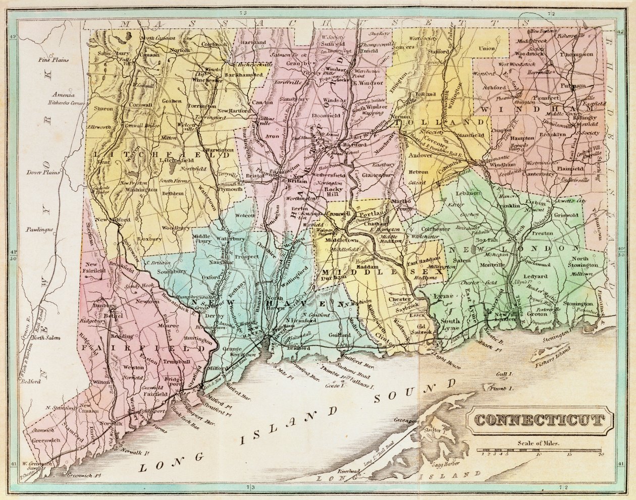 Kaart van Connecticut, uit 