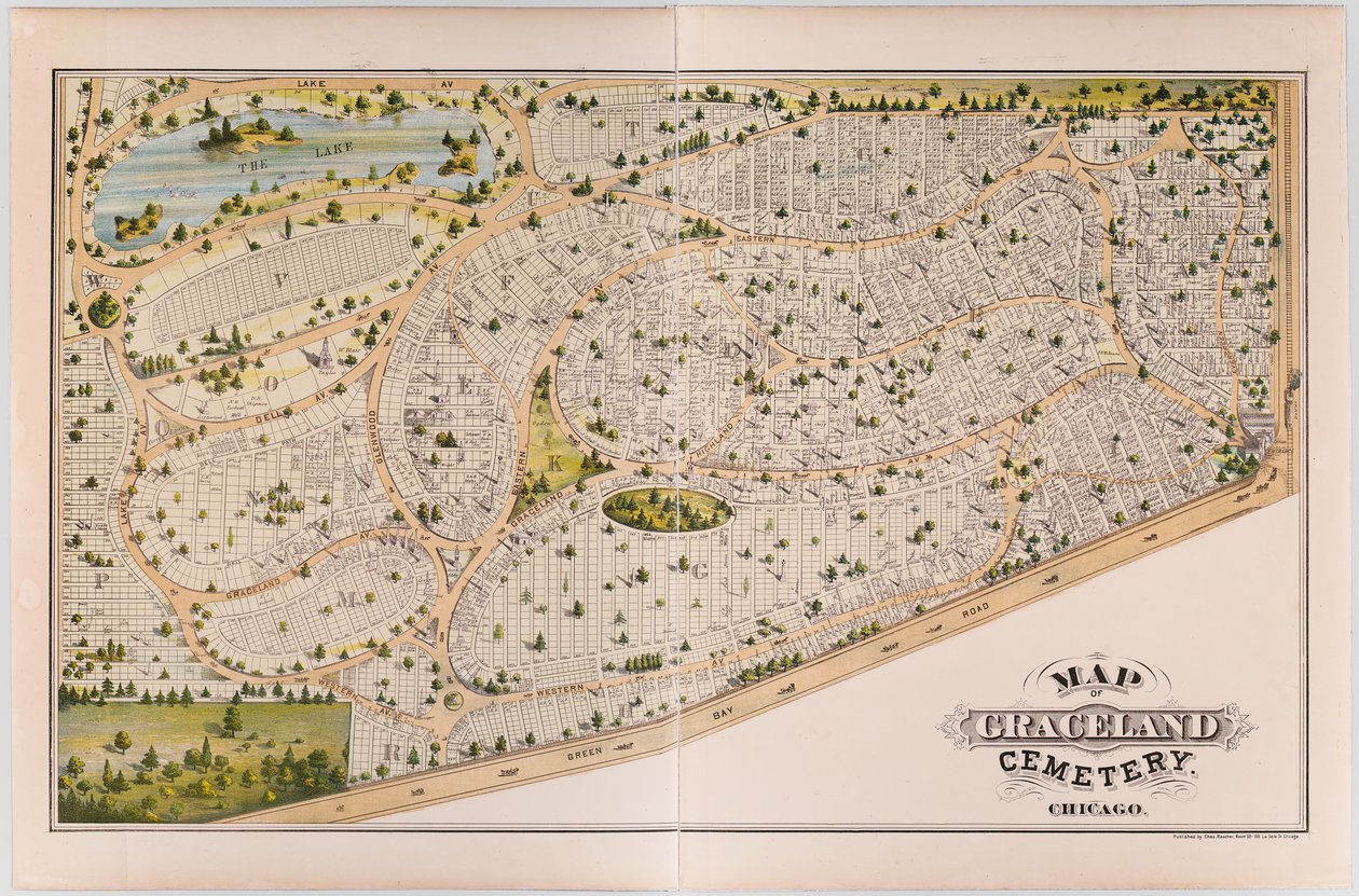 Kaart van Graceland Cemetery, ca. 1875 door American School