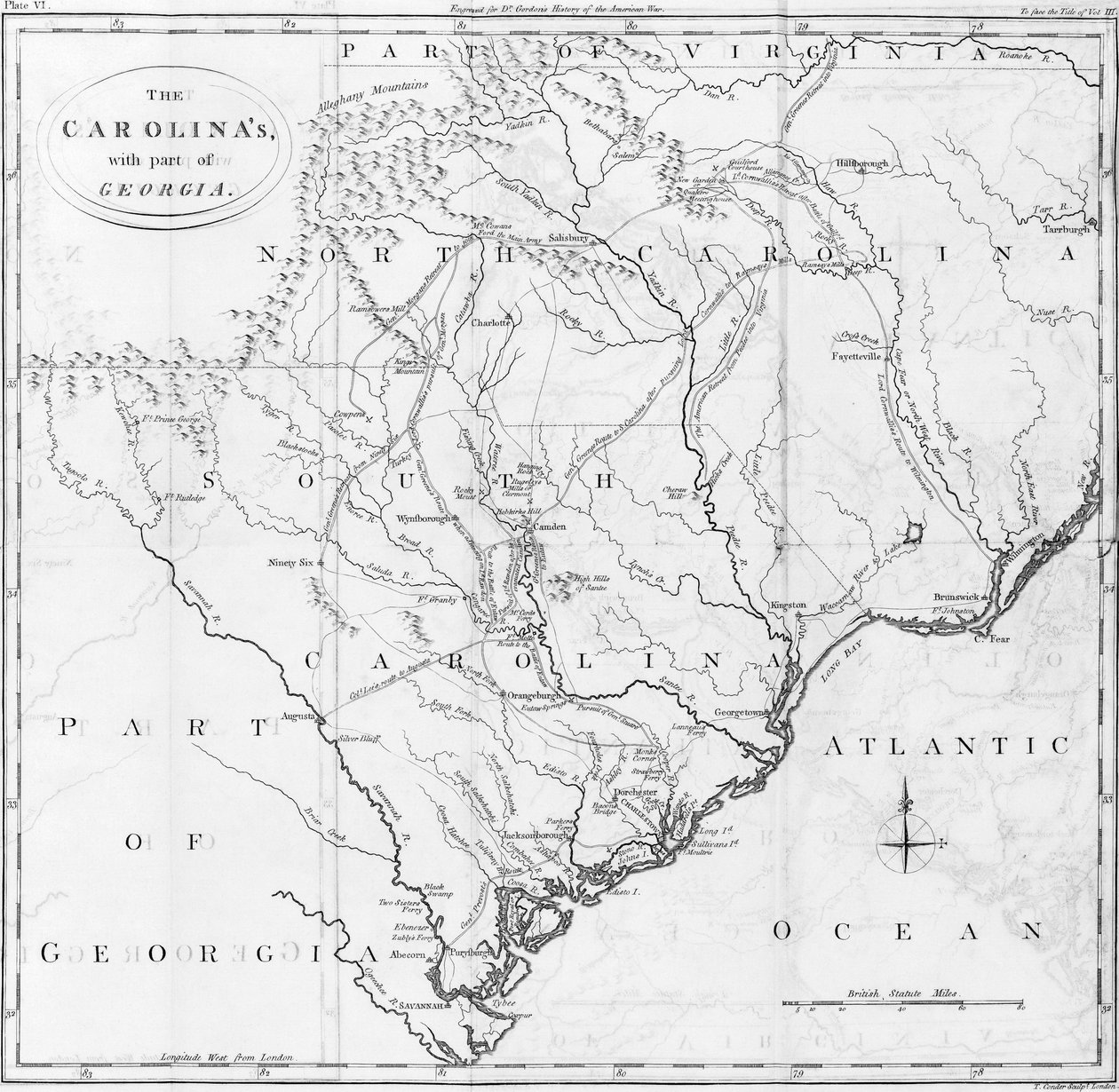 Kaart van de Carolinas met een deel van Georgia door American School