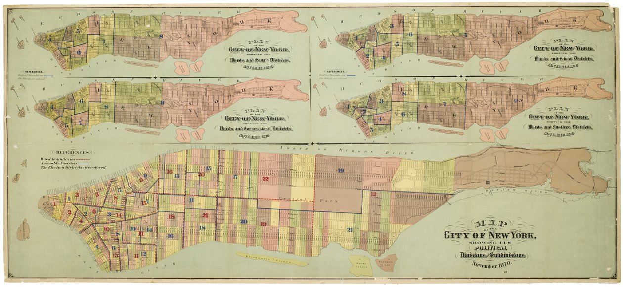 Kaart van de stad New York, met politieke indelingen en onderverdelingen door American School