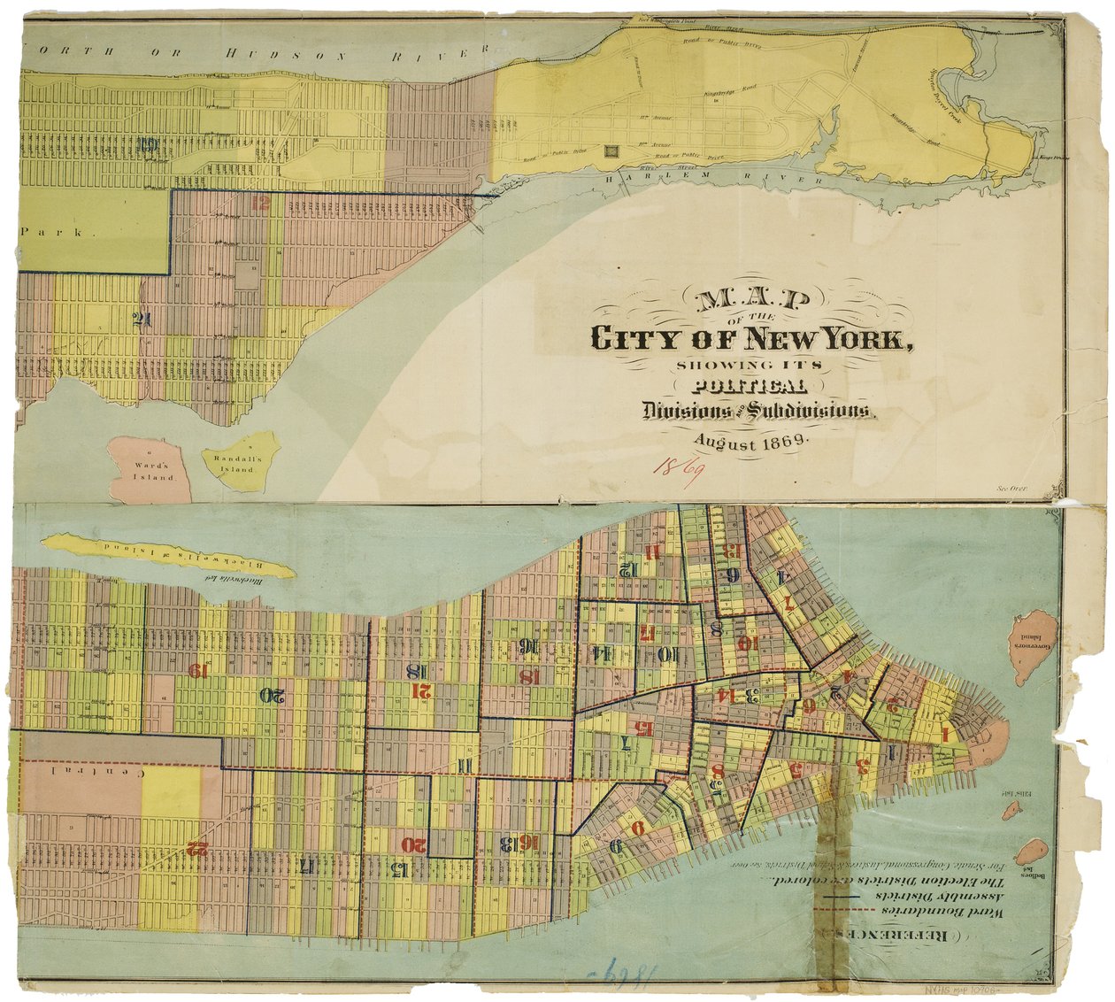 Kaart van de stad New York, met zijn politieke indelingen en onderverdelingen door American School