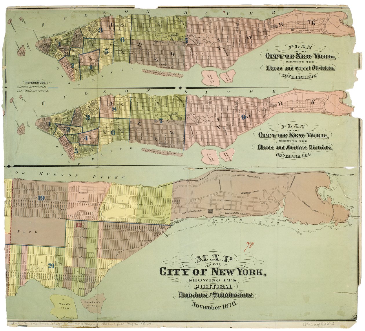 Kaart van de stad New York, met zijn politieke indelingen en onderverdelingen door American School