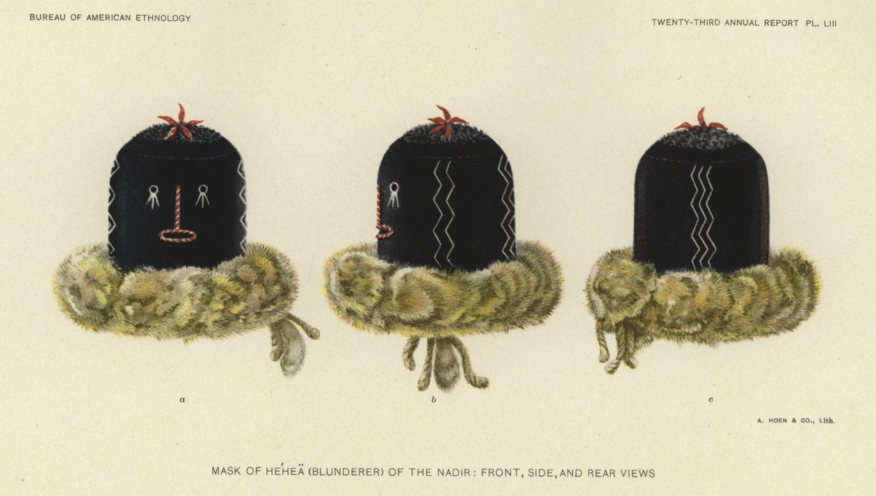 Masker van Hehea (blunderaar) van het nadir (kleurenlitho) door American School