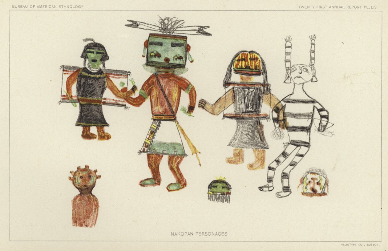 Nakopan personages (kleurenlitho) door American School
