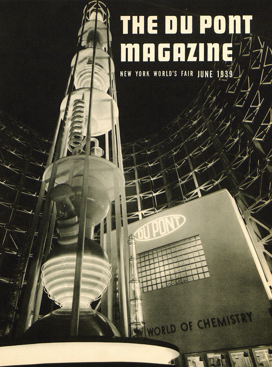 New York Wereldtentoonstelling, voorpagina van het DuPont Magazine, juni 1939 door American School