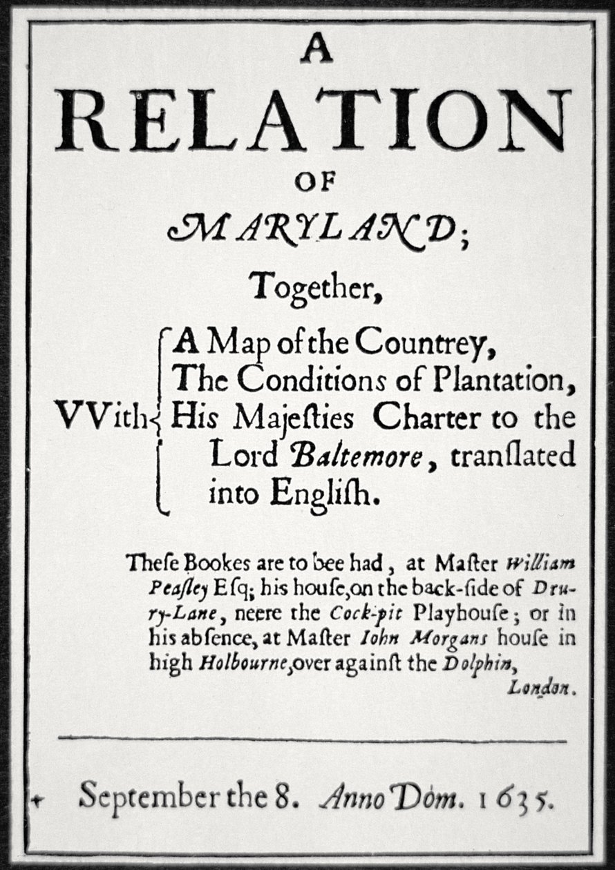 Pamflet over de Kolonie Maryland uitgegeven door de Tweede Lord Baltimore door American School