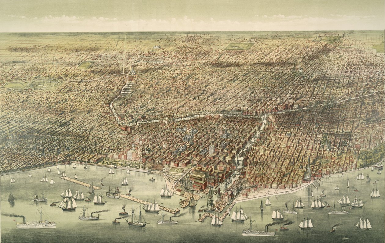 Panoramisch Uitzicht op de Stad Chicago, uitgegeven 1892 door American School
