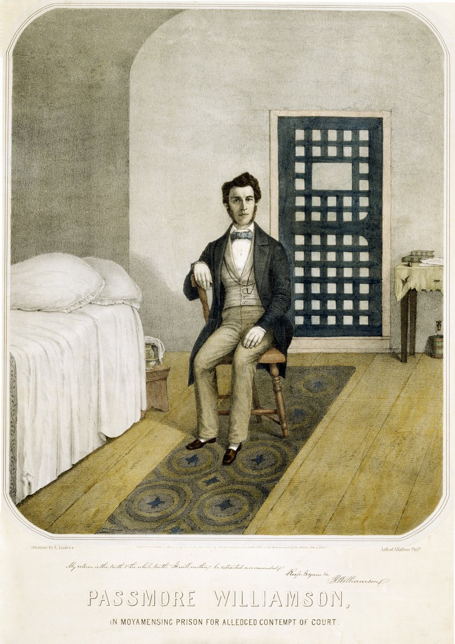 Passmore Williamson in Moyamensing Prison voor vermeende minachting van de rechtbank, uitgegeven 1855 door American School
