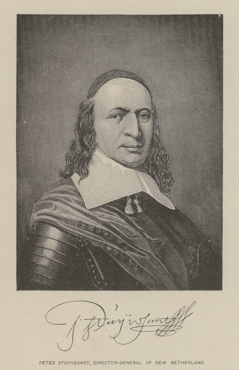 Peter Stuyvesant, directeur-generaal van Nieuw-Nederland (litho) door American School