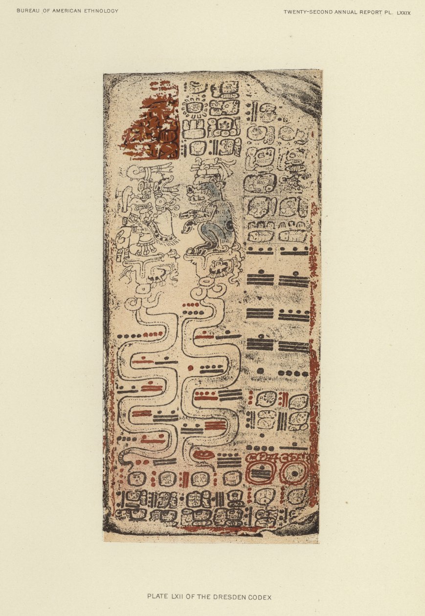 Plaat LXII van de Dresden Codex (kleurenlitho) door American School