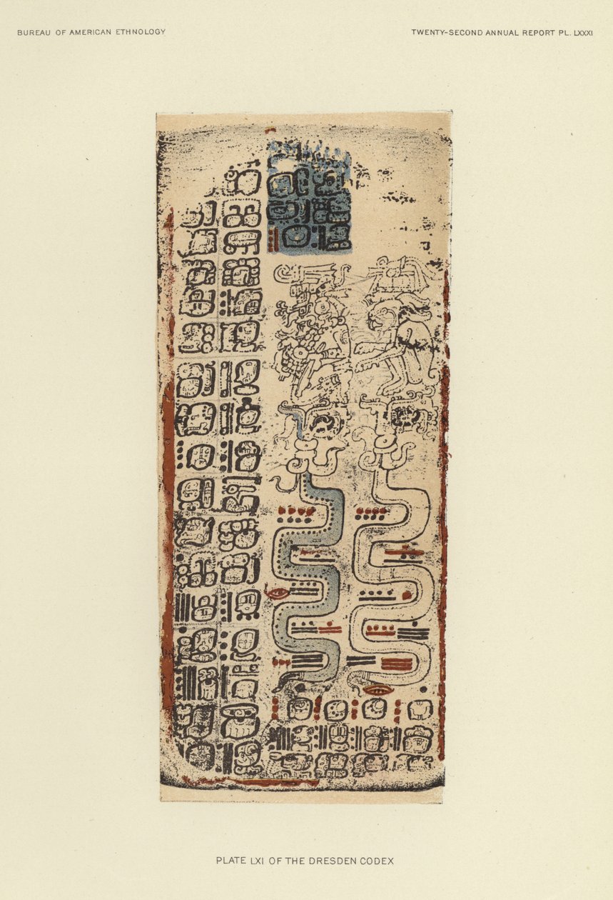 Plaat LXI van de Dresden Codex (kleurenlitho) door American School