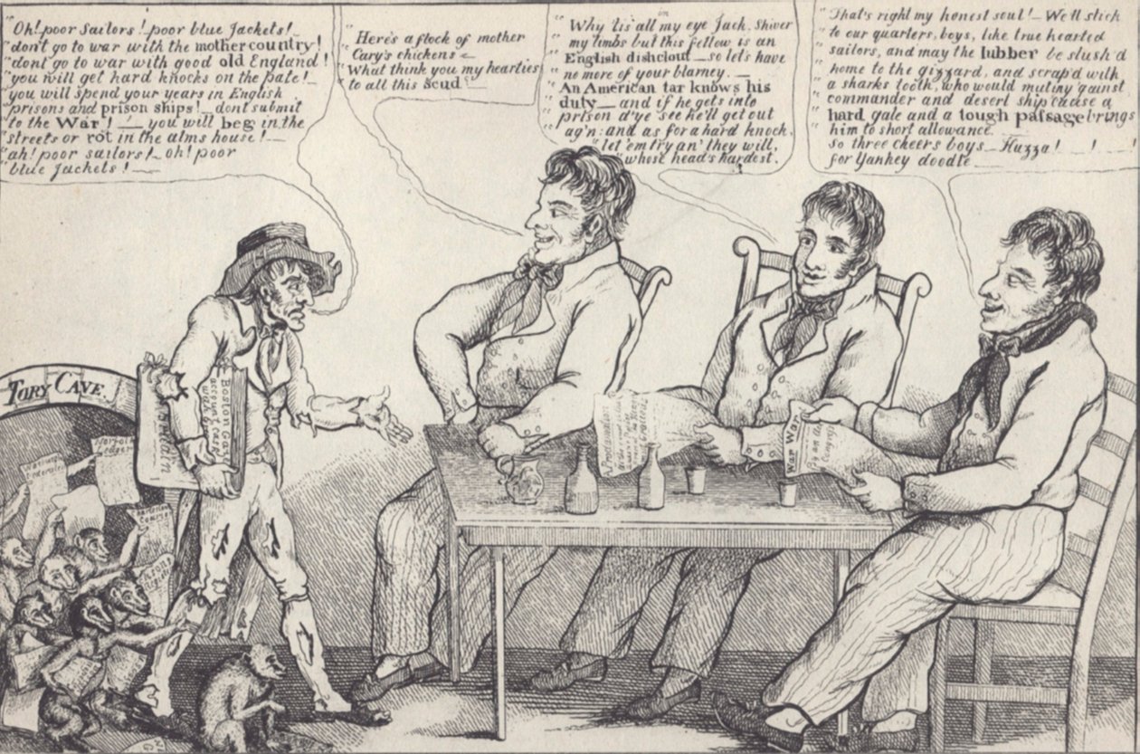 Politieke cartoon aan de vooravond van de oorlog van 1812, ca. 1812 door American School
