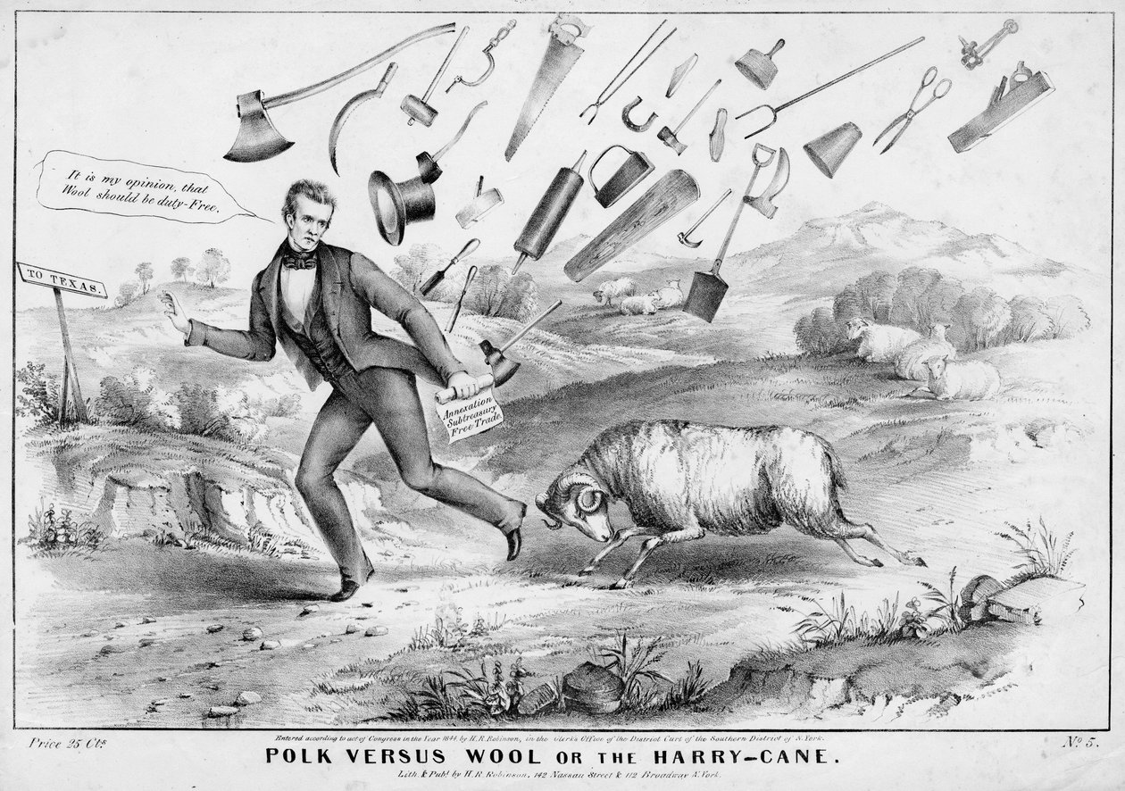 Polk versus wol, of, De Harry-cane, uitgegeven door H R Robinson, New York, 1844 door American School