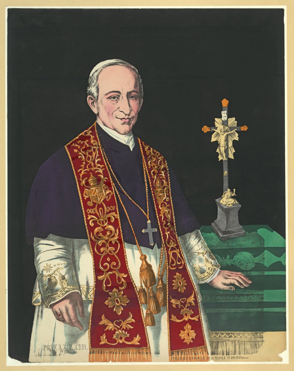 Paus Leo XIII, pub. 1878 (kleurenlitho) door American School