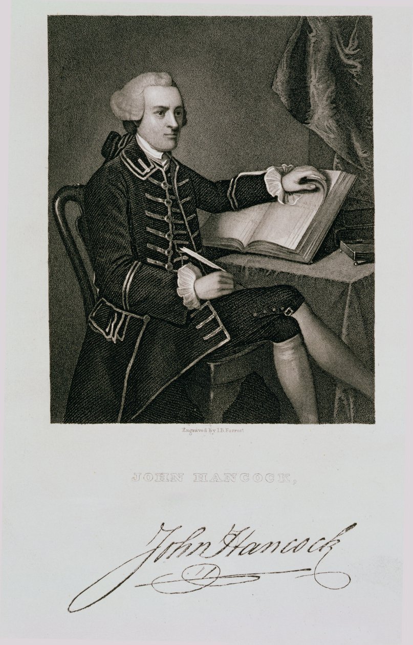 Portret van John Hancock, gegraveerd door John B. Forrest (1814-70) door American School