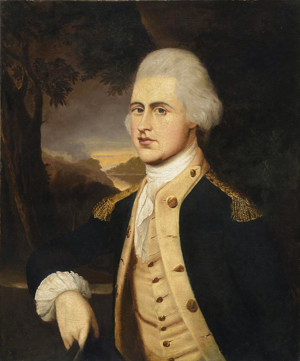 Portret van majoor John Macpherson, ca. 1775-85 (olieverf op doek op paneel) door American School