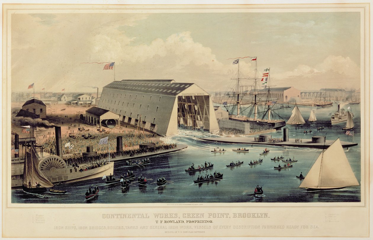Poster die Continental Works, Greenpoint Brooklyn adverteert, gepubliceerd door Endicott & Co. door American School