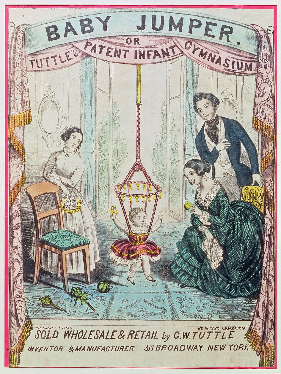 Poster die de Baby Jumper of Tuttes Patent Infant Gym adverteert, uitgegeven door W.J. Dailey door American School