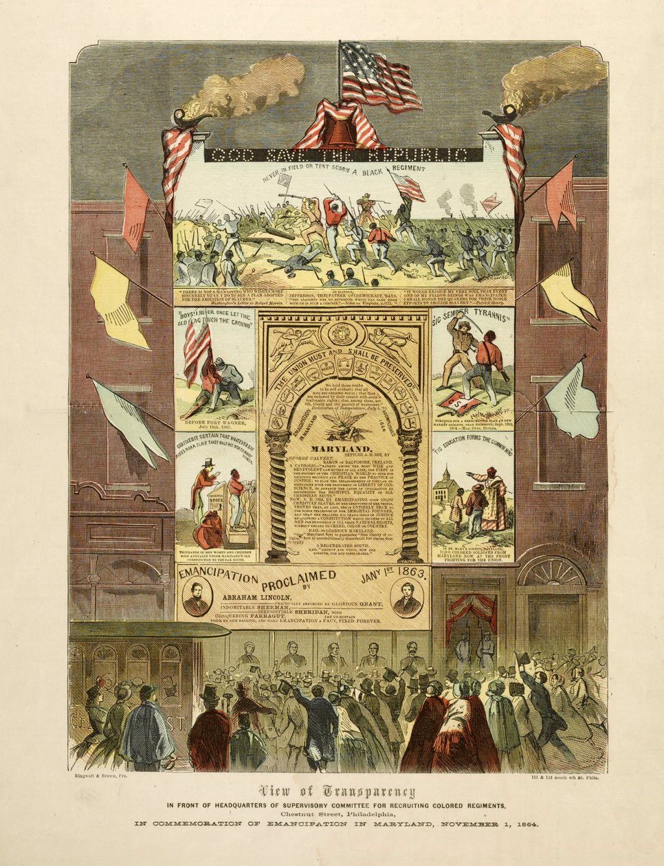 Poster ter viering van "Emancipatie in Maryland, 1 november" door American School
