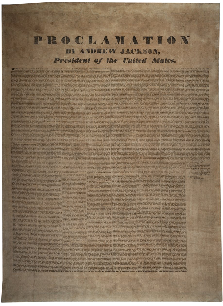 Proclamatie door Andrew Jackson, president van de Verenigde Staten, 10 december 1832 door American School