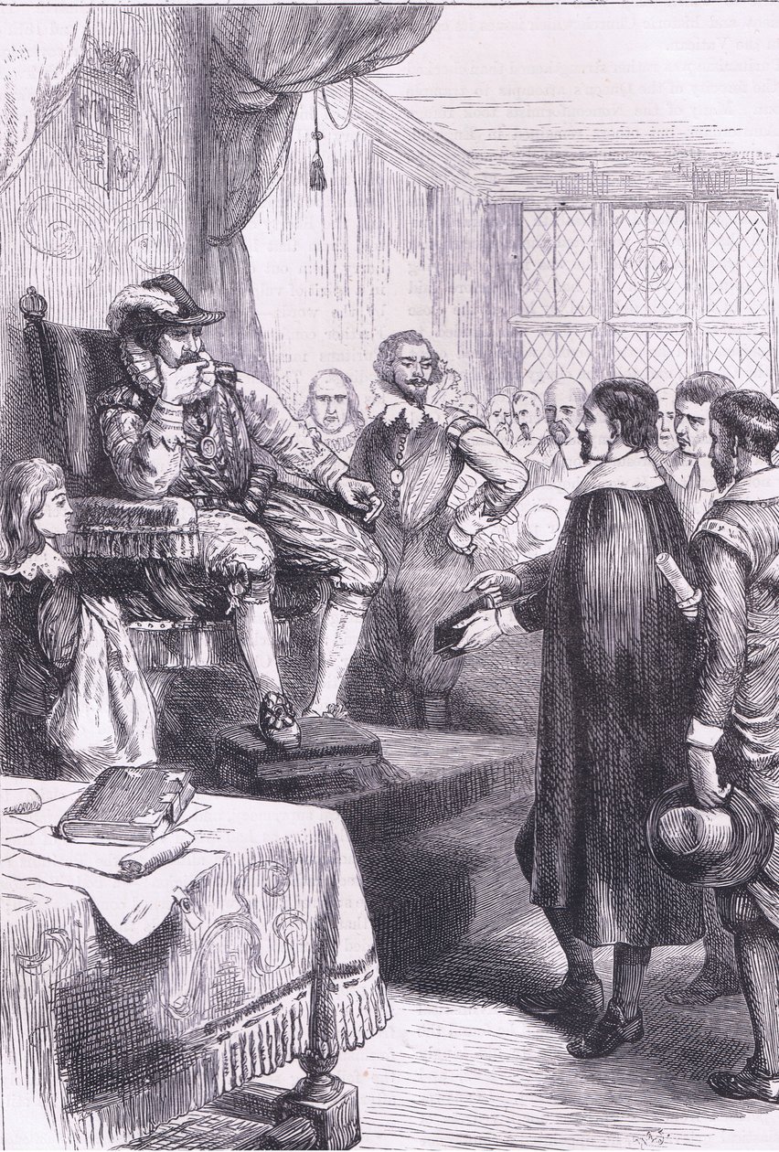 Puriteinen voor James I, illustratie uit Cassell