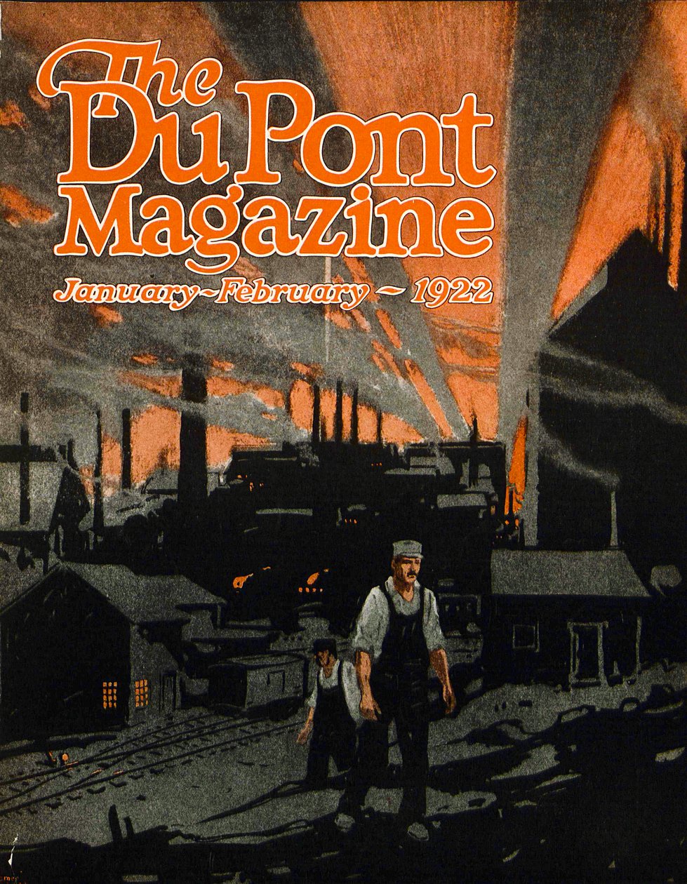 Een Spoorbrug Opheffen met Dynamiet, vooromslag van het DuPont Magazine, januari-februari 1922 door American School