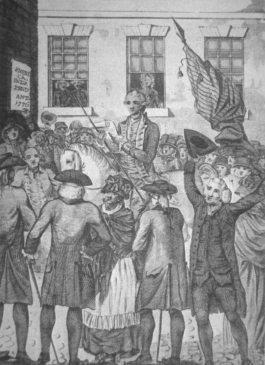 Het voorlezen van de Onafhankelijkheidsverklaring aan het publiek in 1776 door American School