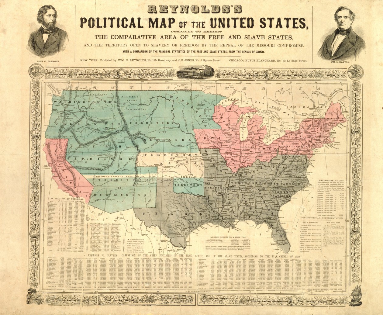 Reynoldss Politieke Kaart van de Verenigde Staten, c.1850 door American School