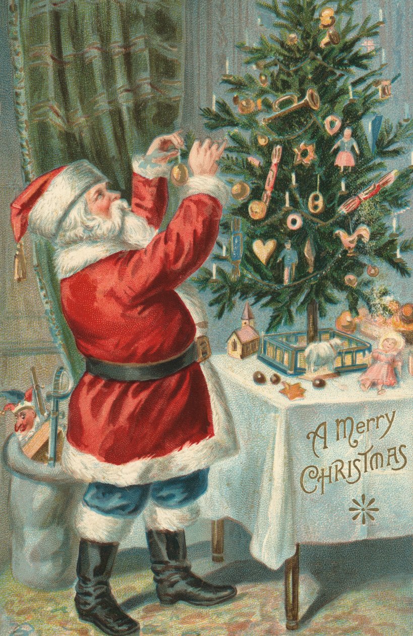 Kerstman Versiert een Kerstboom door American School