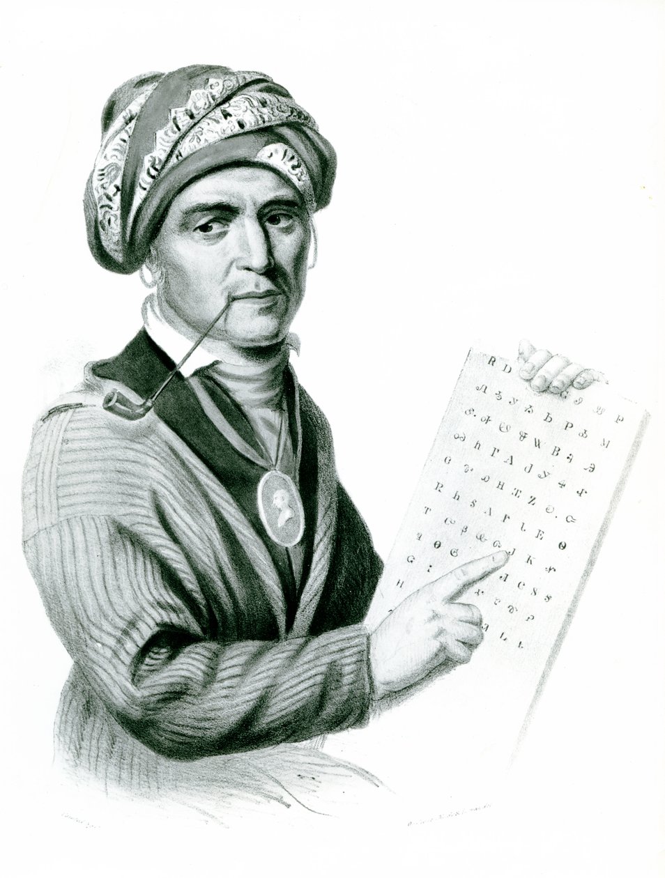 Se Quo Yah (Sequoyah), uitvinder van het Indiaanse alfabet, 1836 door American School