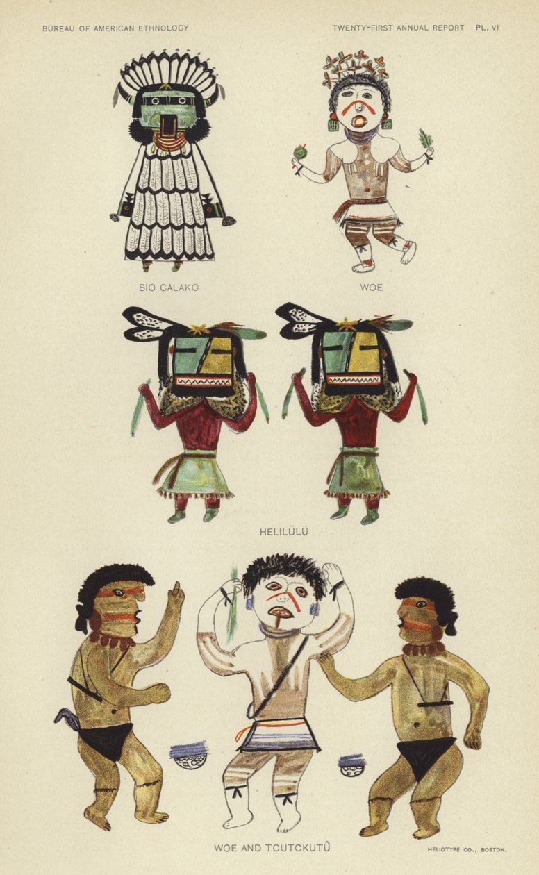 Sio Calako, Woe, Helilulu, Woe en Tcutckutu (kleurenlitho) door American School