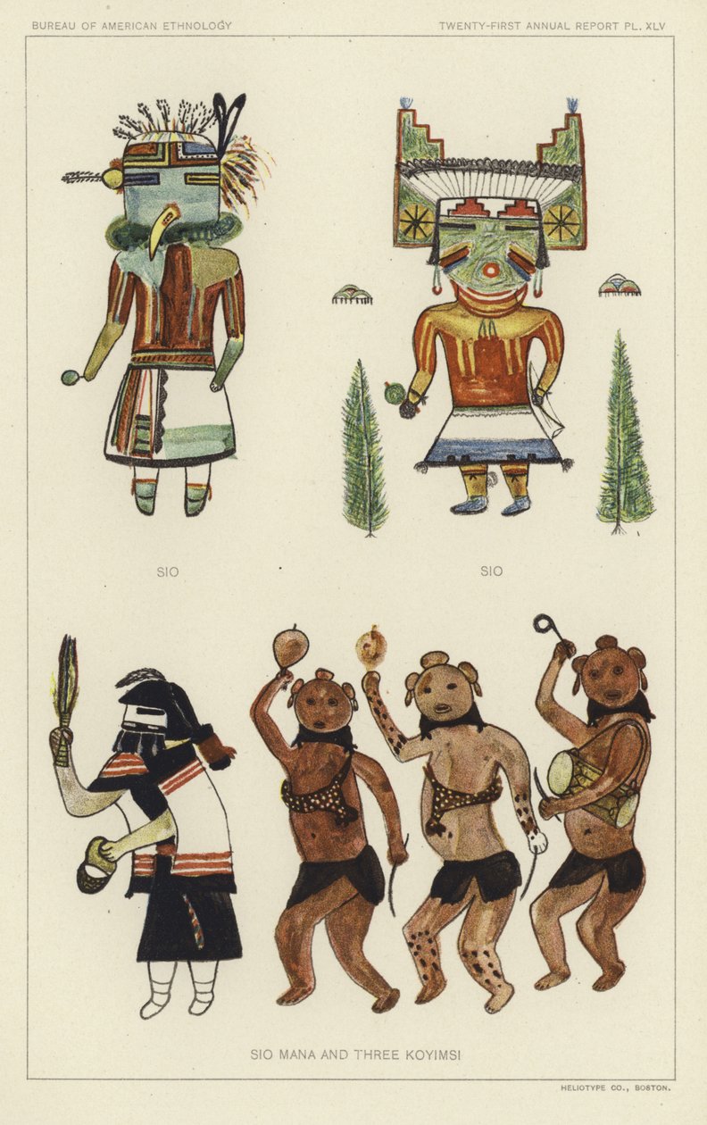 Sio, Sio, Sio Mana en drie Koyimsi (kleurenlitho) door American School