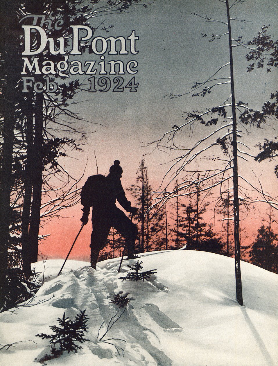 Skiën, voorpagina van het DuPont Magazine, februari 1924 door American School