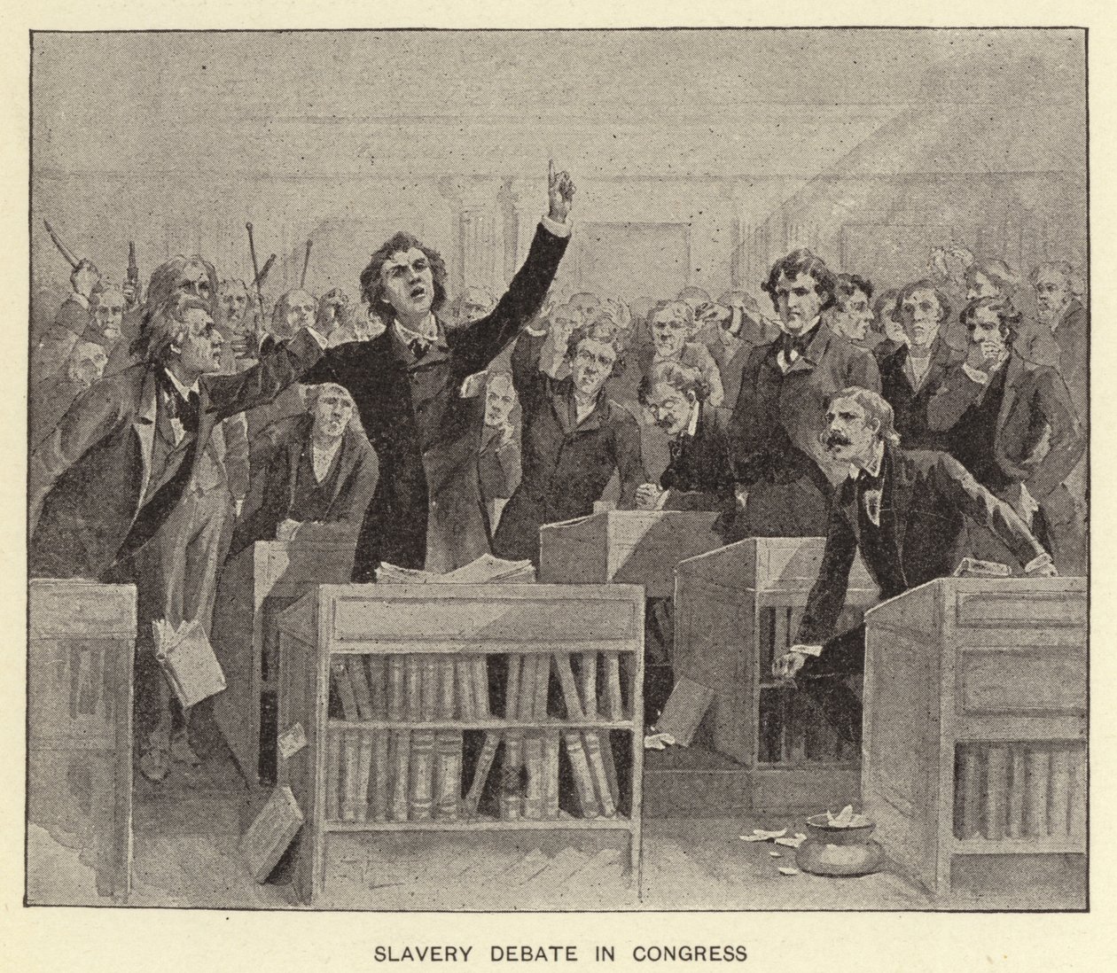 Slavernijdebat in het Congres (litho) door American School