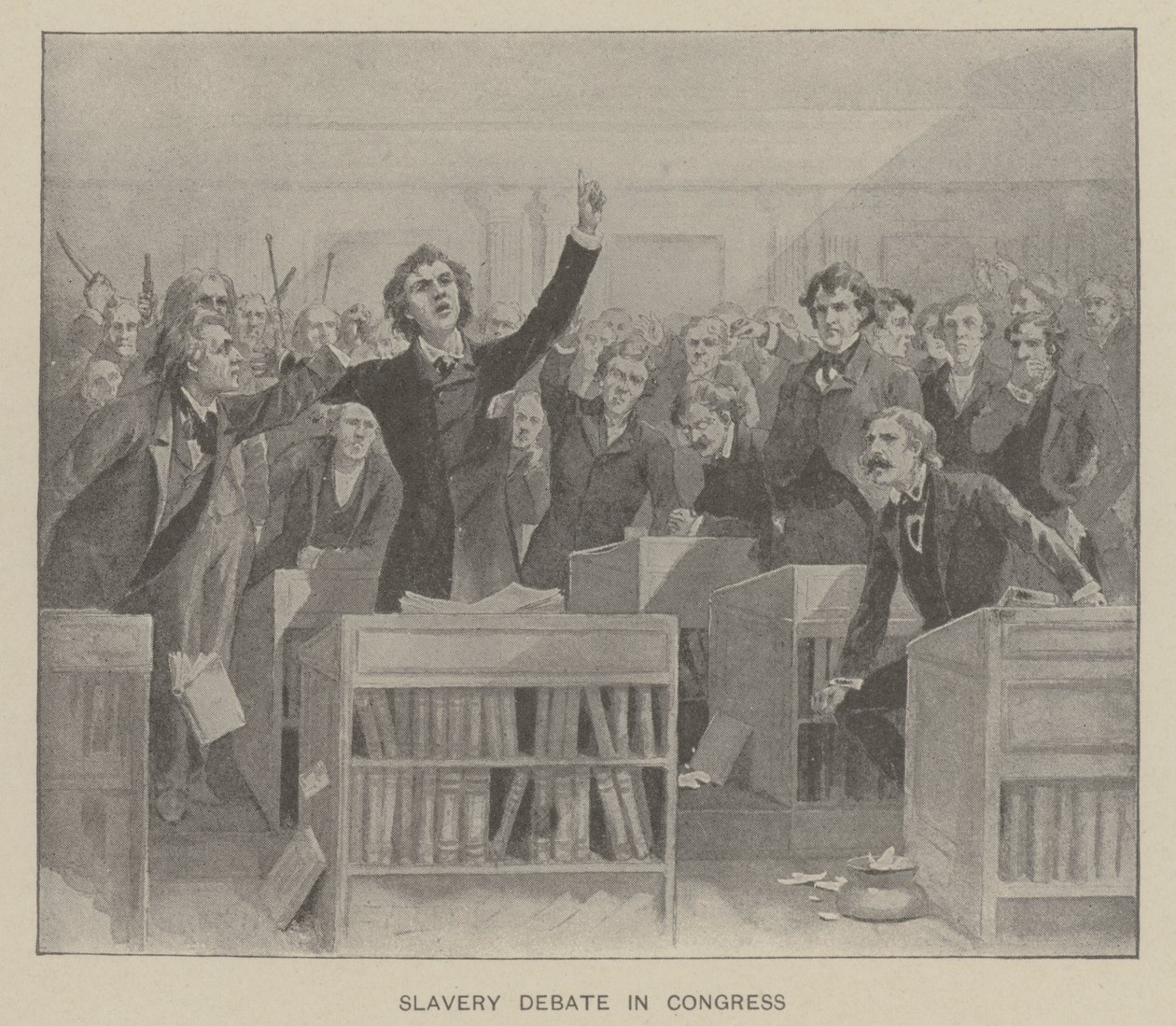 Slavernijdebat in het Congres (litho) door American School