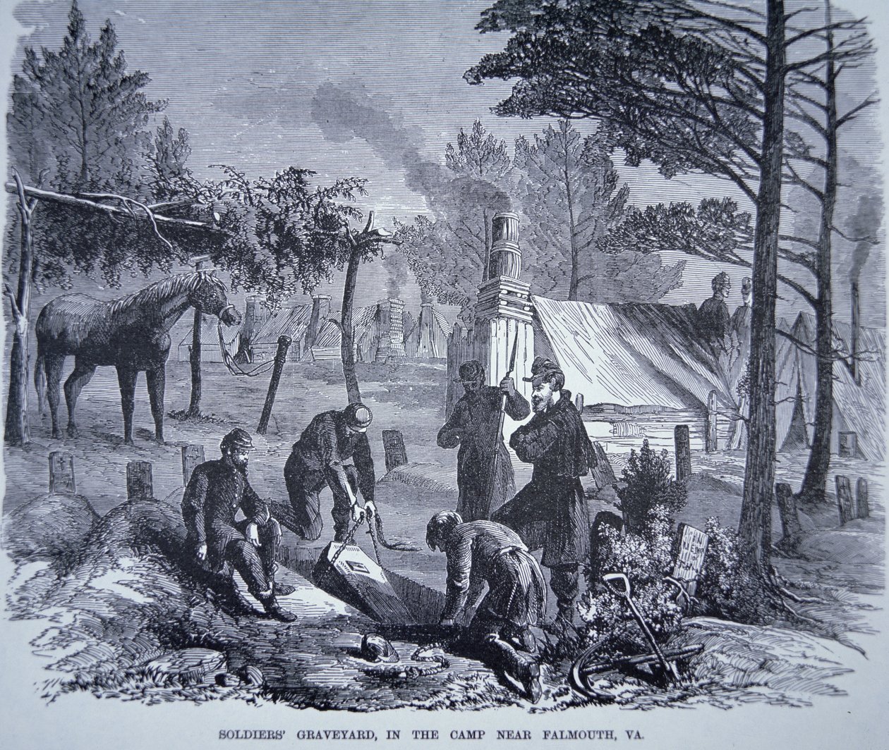 Soldatengraf in het kamp bij Falmouth, Virginia door American School