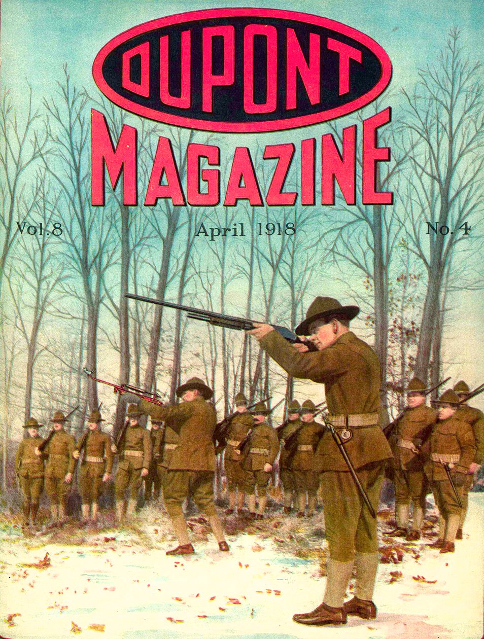 Soldaten, vooromslag van het DuPont Magazine, april 1918 door American School