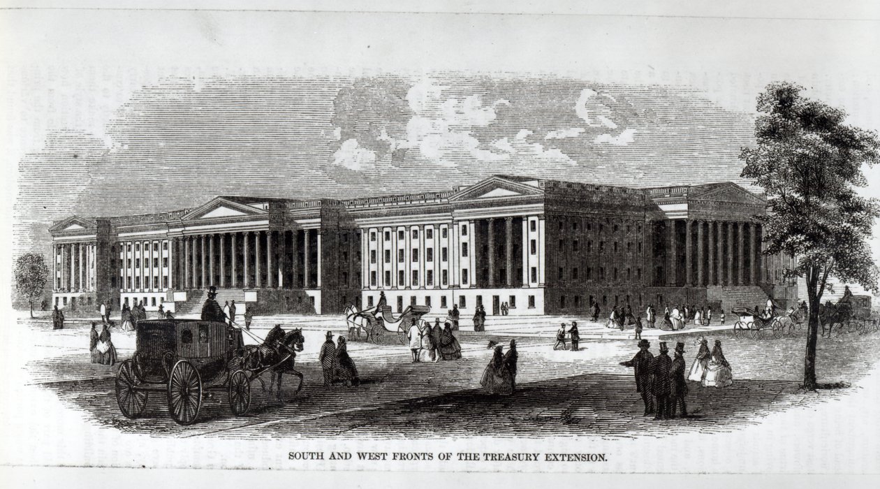 Zuid- en westgevels van de Treasury Extension, uit 