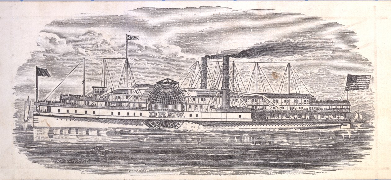 Stoomschip Drew, Ticket voor de Peoples Evening Line, Albany naar New York, verso door American School