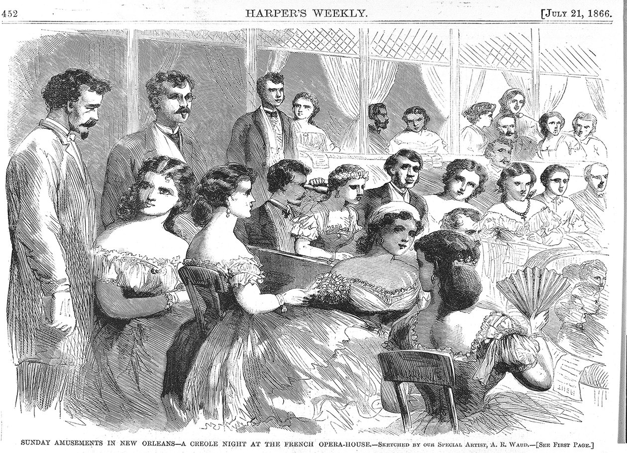 Zondagse vermaken in New Orleans, Een Creoolse Nacht in het Franse Operahuis, 1866 door American School