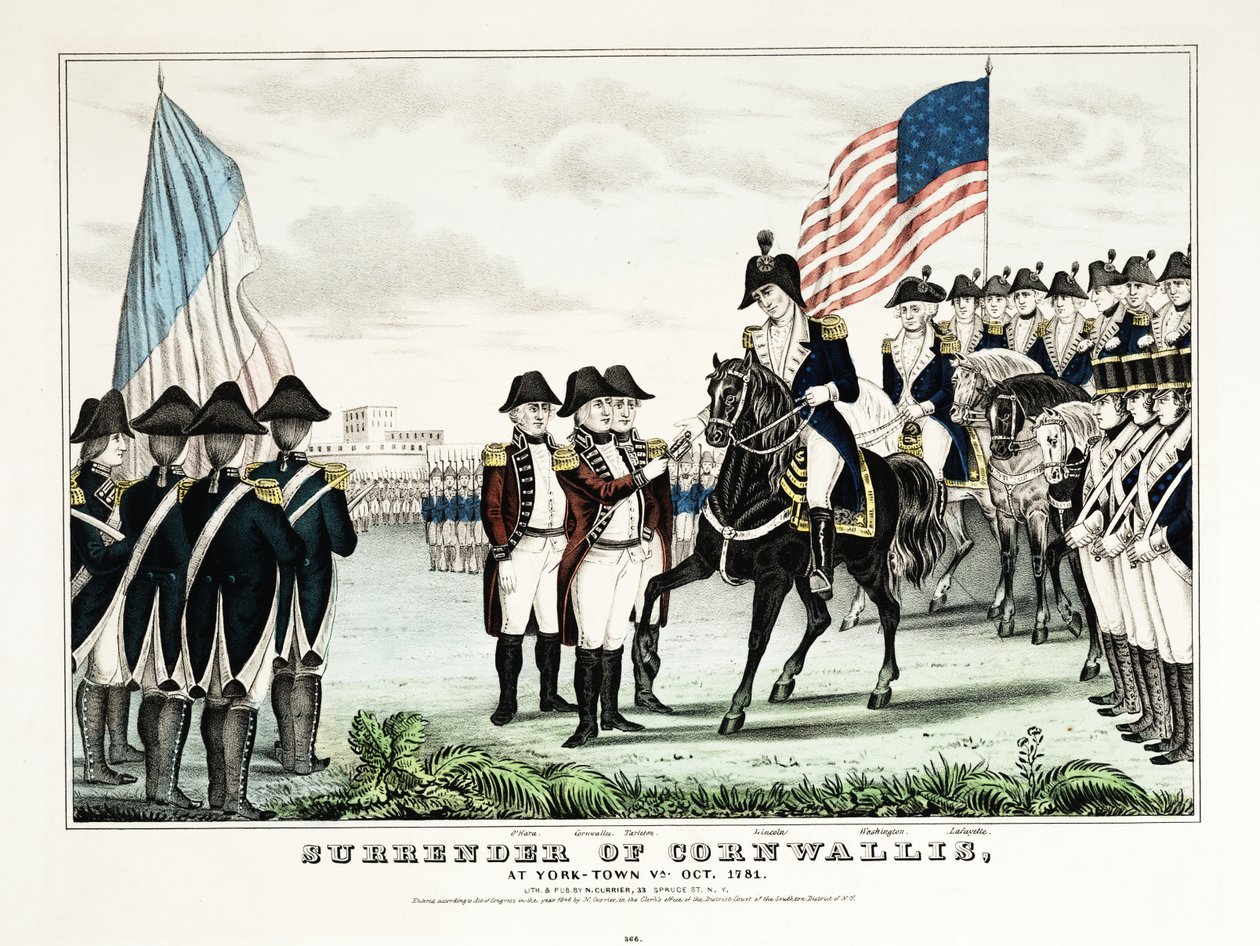 Overgave van Cornwallis in York Town, VA, oktober 1781, pub. Currier  Ives door American School