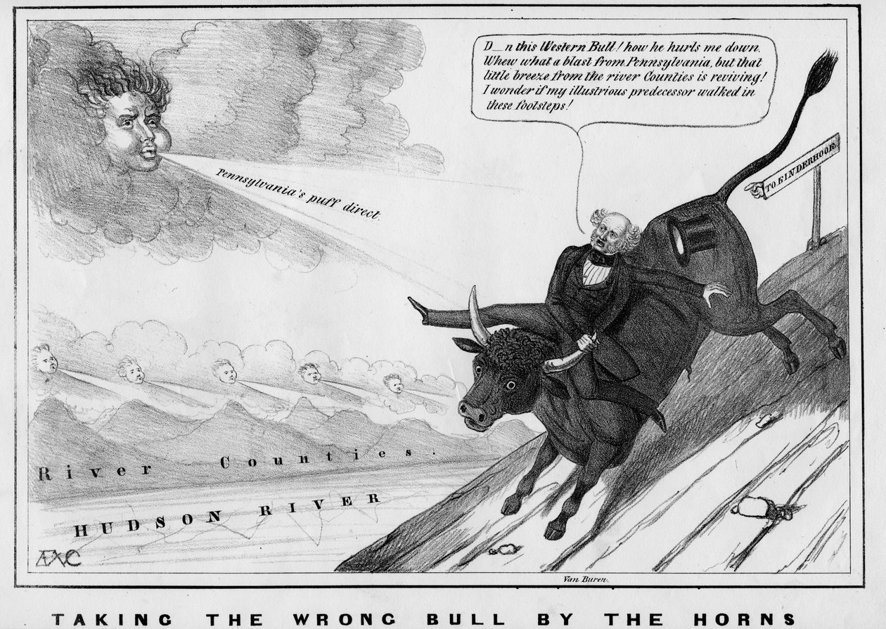 De verkeerde stier bij de horens vatten, uitgegeven door John Childs, New York, c.1840 door American School